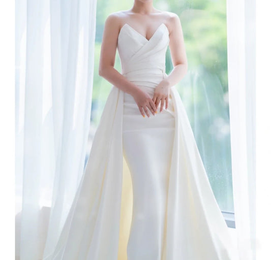 Elegant Simple Satin Mermaid & Train Wedding Gown Set All Sizes/Colors