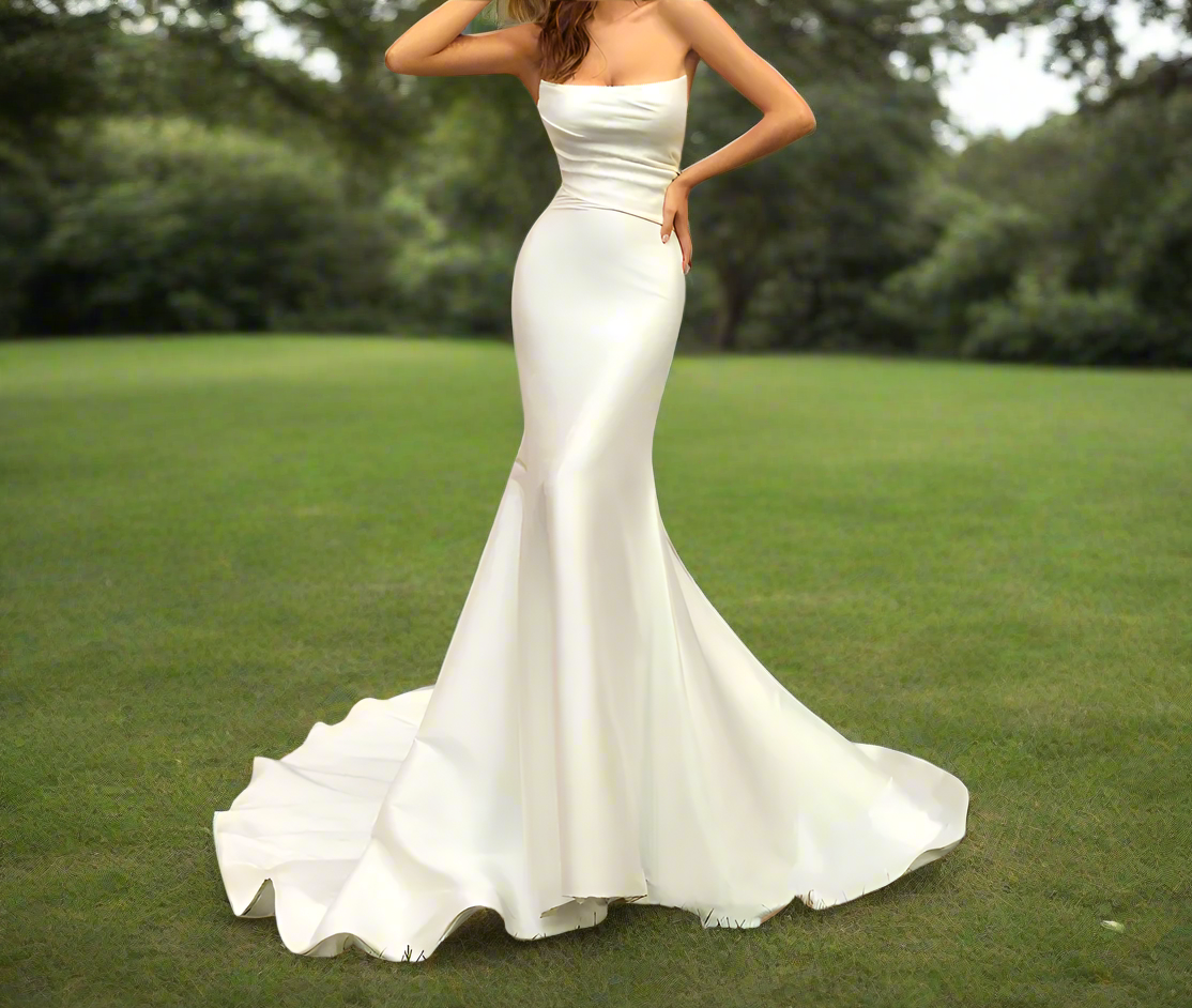 Satin Strapless Mermaid Wedding Gown