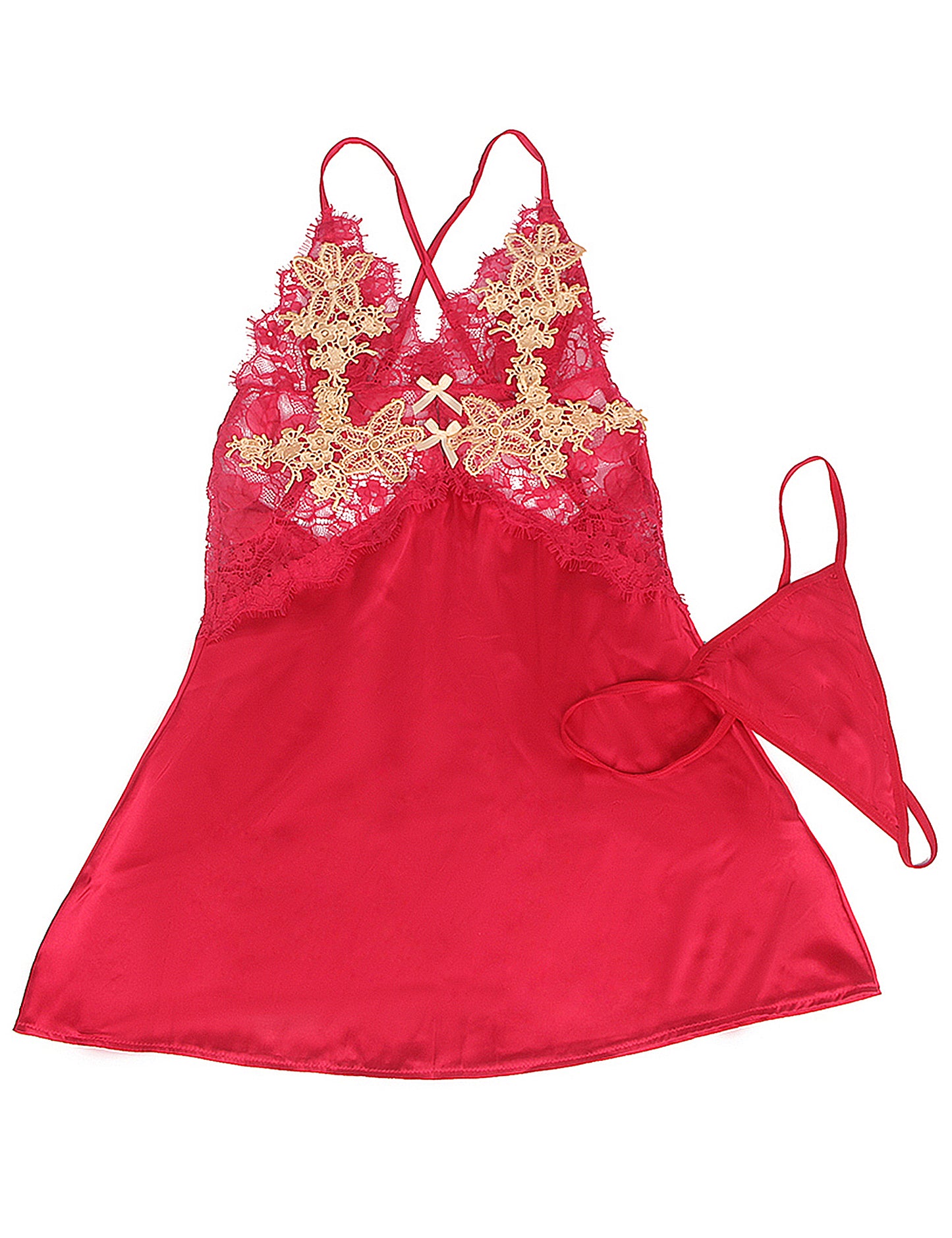 Queen Romantic Embroidered Lace & Satin Babydoll