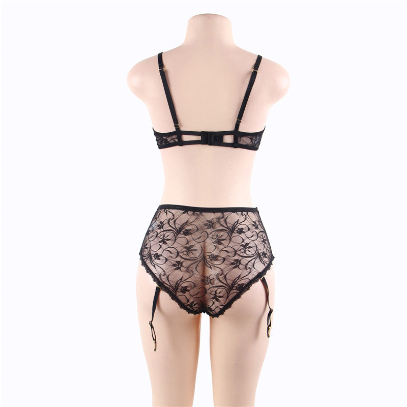 Queen Lace Demi Bra & Garter Panty Set