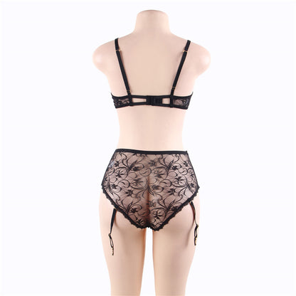 Queen Lace Demi Bra & Garter Panty Set