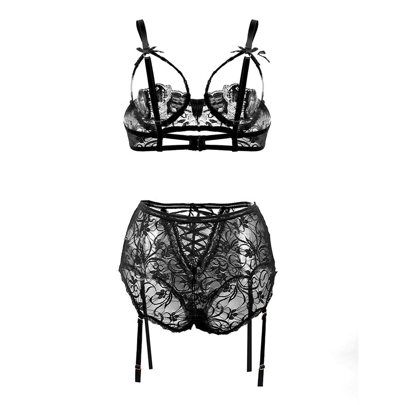 Queen Lace Demi Bra & Garter Panty Set