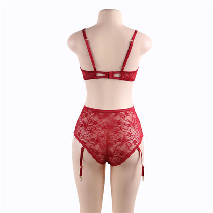 Queen Lace Demi Bra & Garter Panty Set