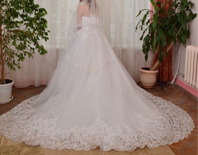 Vintage Inspired Strapless Lace Applique Wedding Gown