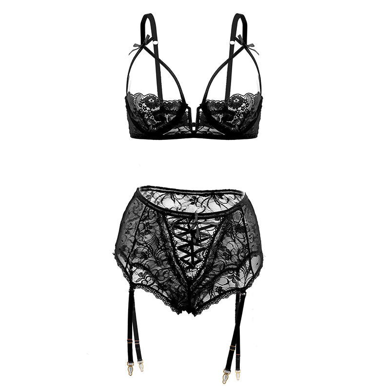 Queen Lace Demi Bra & Garter Panty Set