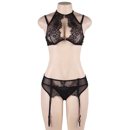 Eyelash Lace & Sheer Bra Garterbelt Set