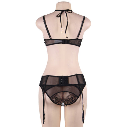 Eyelash Lace & Sheer Bra Garterbelt Set