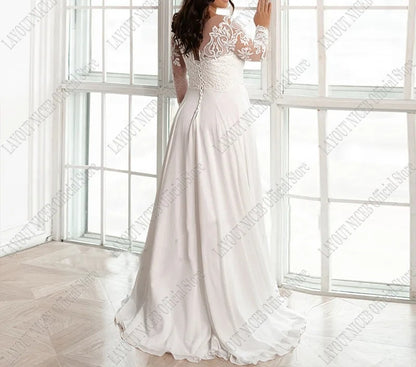 Scroll Lace/Chiffon A Line Wedding Gown All Sizes/Colors