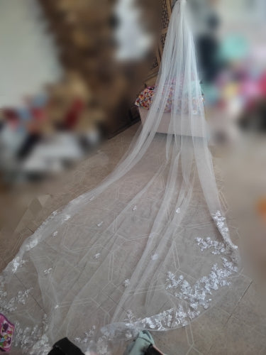 Floral Applique Wedding Veil All Lengths/Colors