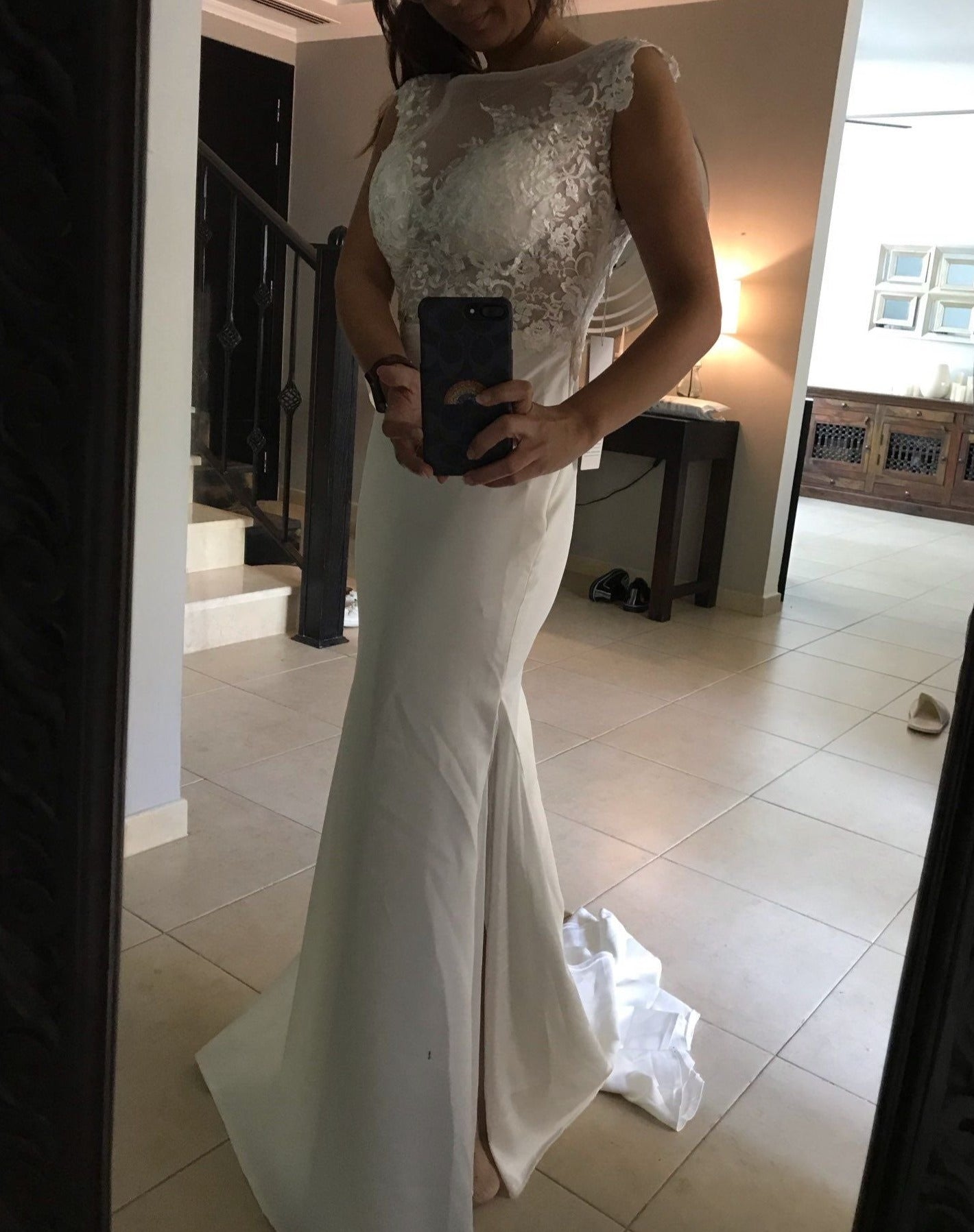 Custom Lace Illusion/Satin Fitted Mermaid Wedding Gown