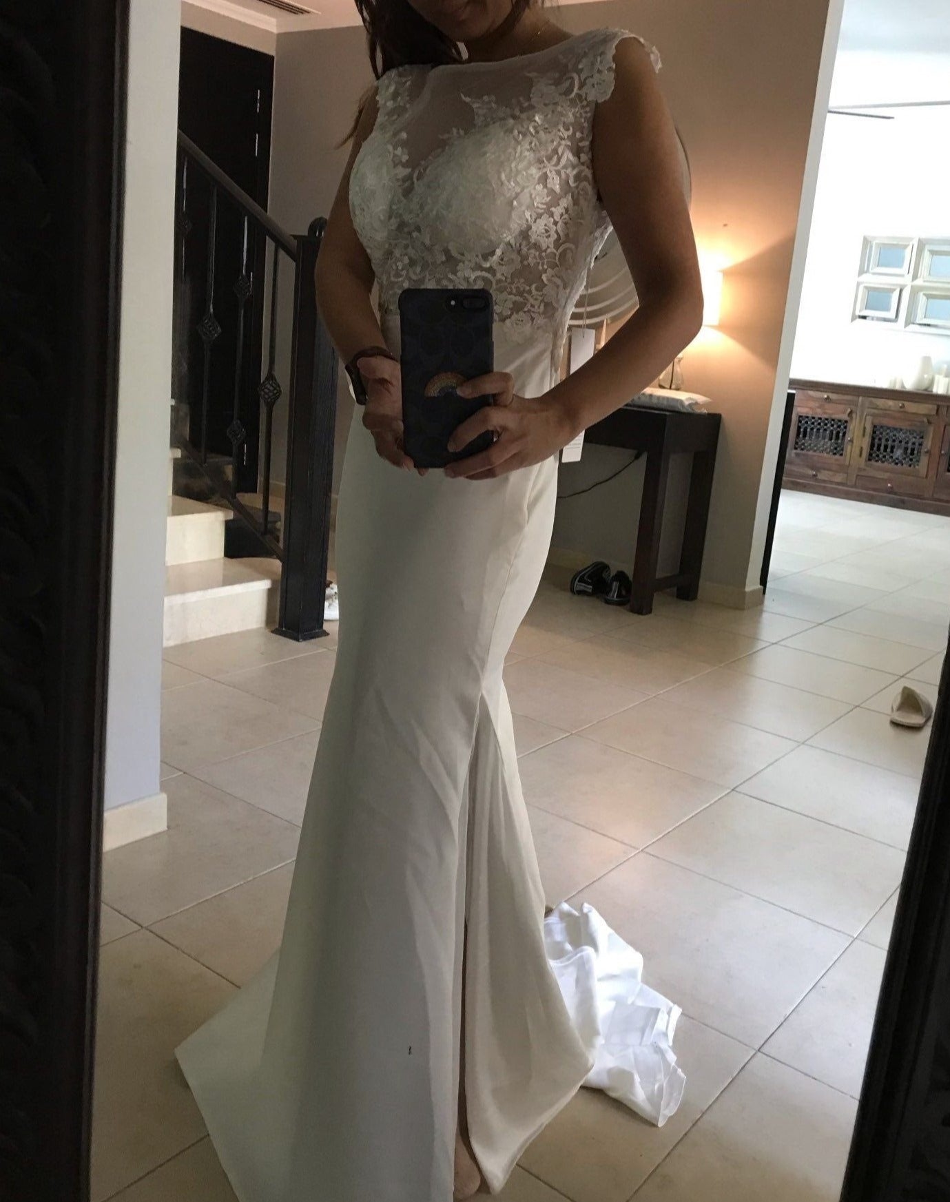 Custom Lace Illusion/Satin Fitted Mermaid Wedding Gown