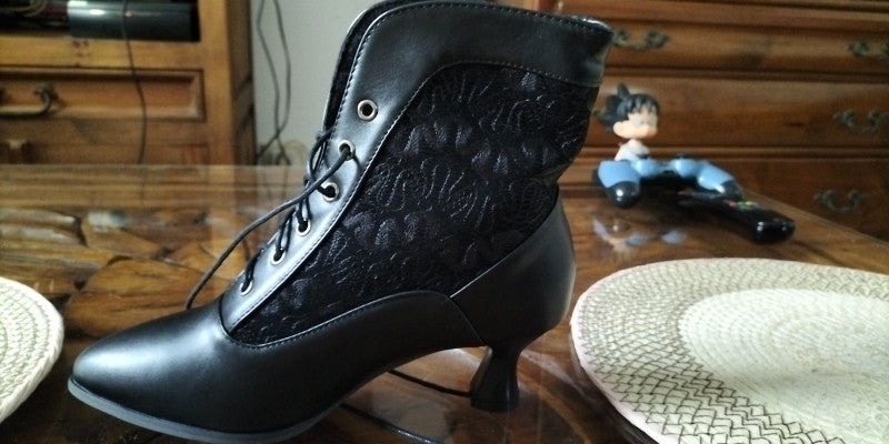 Victorian Faux Leather/Lace Ankle Boots