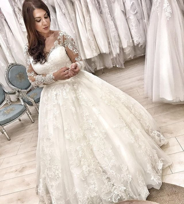 Paisley Lace Long Sleeved Ball Wedding Gown All Sizes/Colors