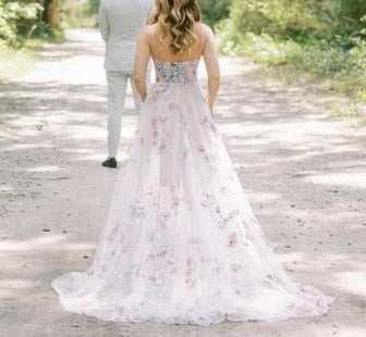 Floral Embroidered Sheer Wedding Gown All Sizes