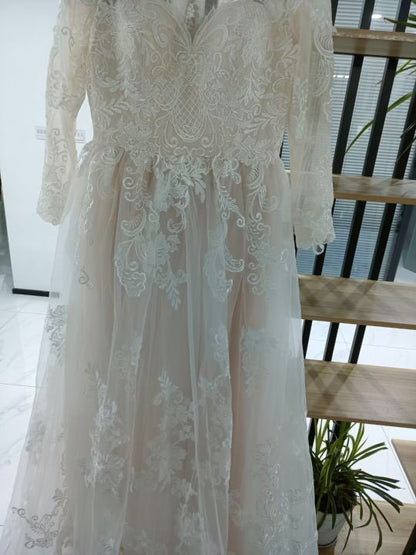 Paisley Lace Long Sleeved Ball Wedding Gown All Sizes/Colors