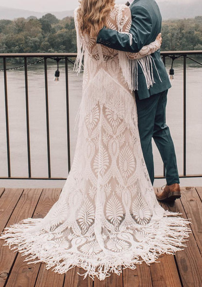 Boho Fridged Lace Wedding Gown All Sizes/Colors