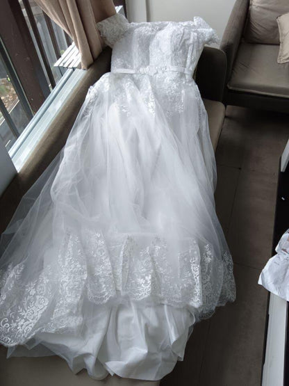 Lace/Tulle Belted A Line Wedding Gown All Sizes/Colors