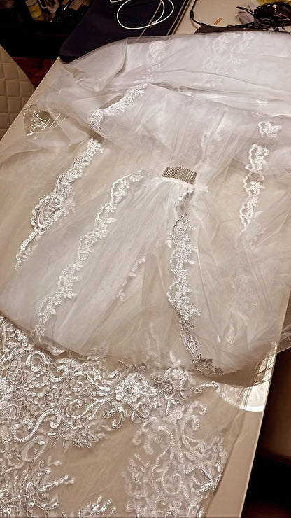 Floral Scroll Lace Wedding Veil All Lengths/Colors