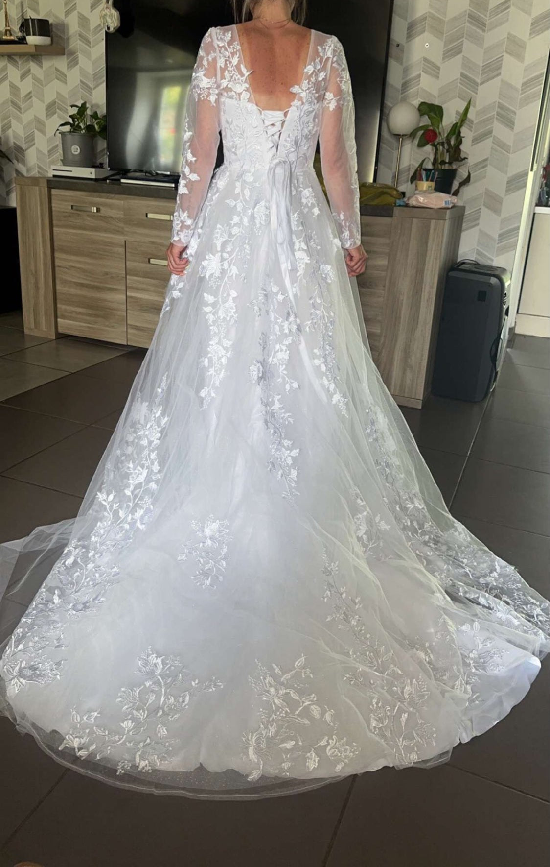 Premium Pearled Lace Applique Ball Wedding Gown All Sizes