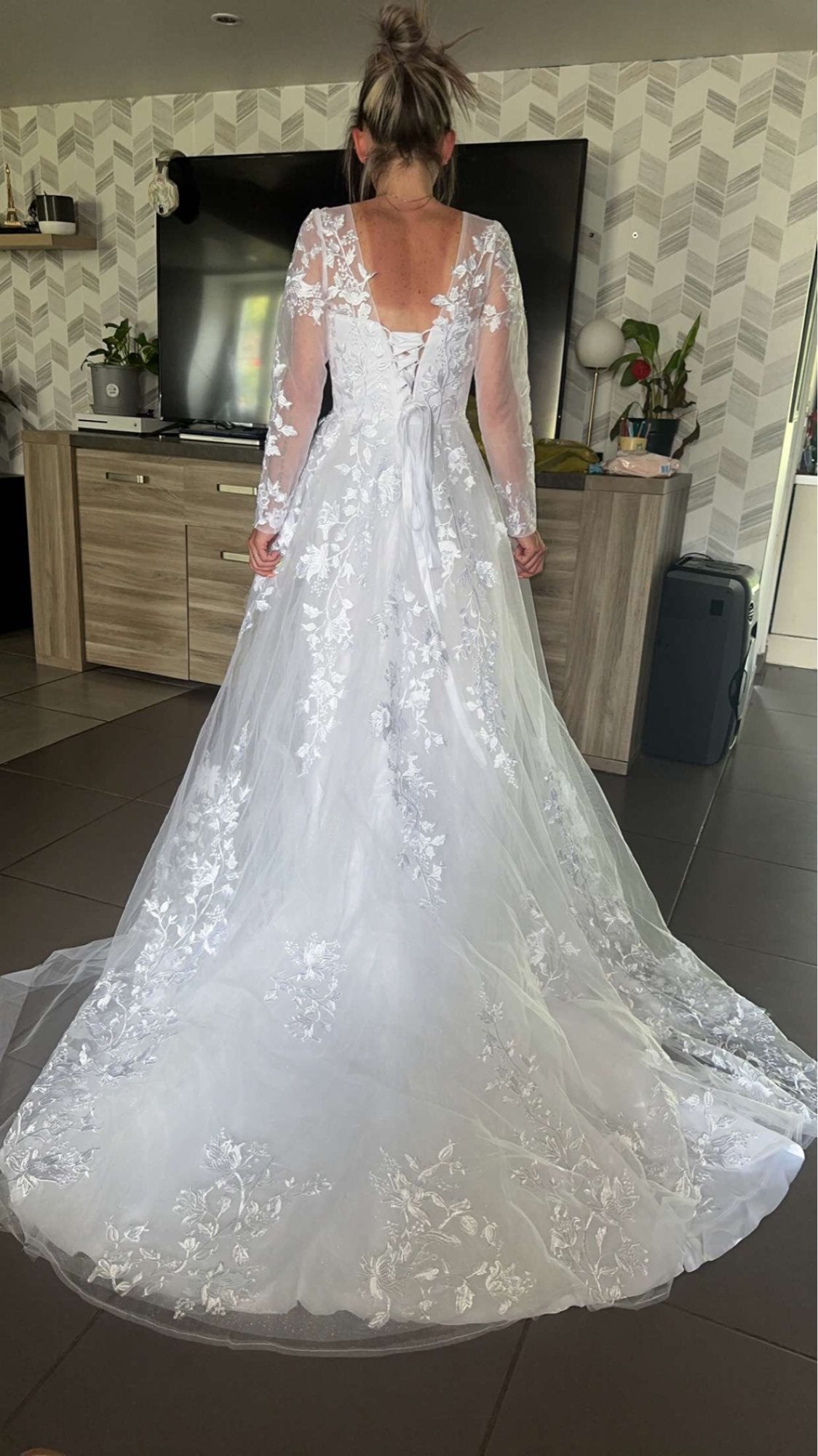 Premium Pearled Lace Applique Ball Wedding Gown All Sizes