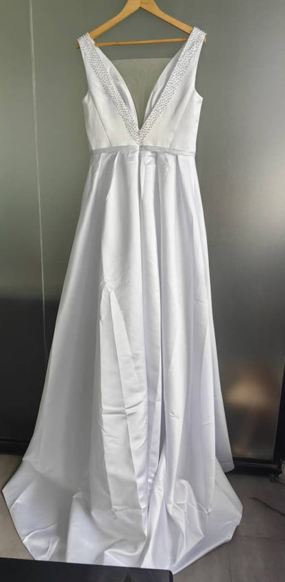 Pearl V Back Satin Wedding Gown