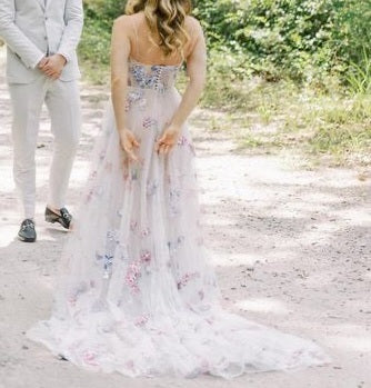 Floral Embroidered Sheer Wedding Gown All Sizes