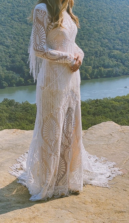 Boho Fridged Lace Wedding Gown All Sizes/Colors