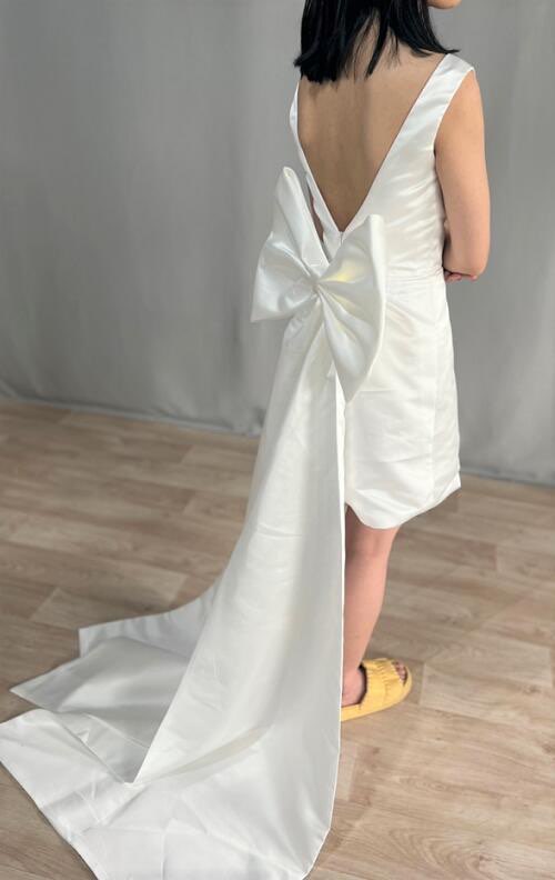 Bow Back Satin Short Wedding Dress All Sizes/Colors