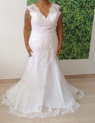 Pearled Applique Trumpet Wedding Gown All Sizes