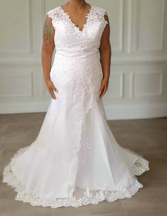 Pearled Applique Mermaid Wedding Gown