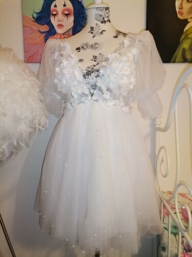 Pearl Floral Applique Mini Wedding Dress All Sizes/Colors