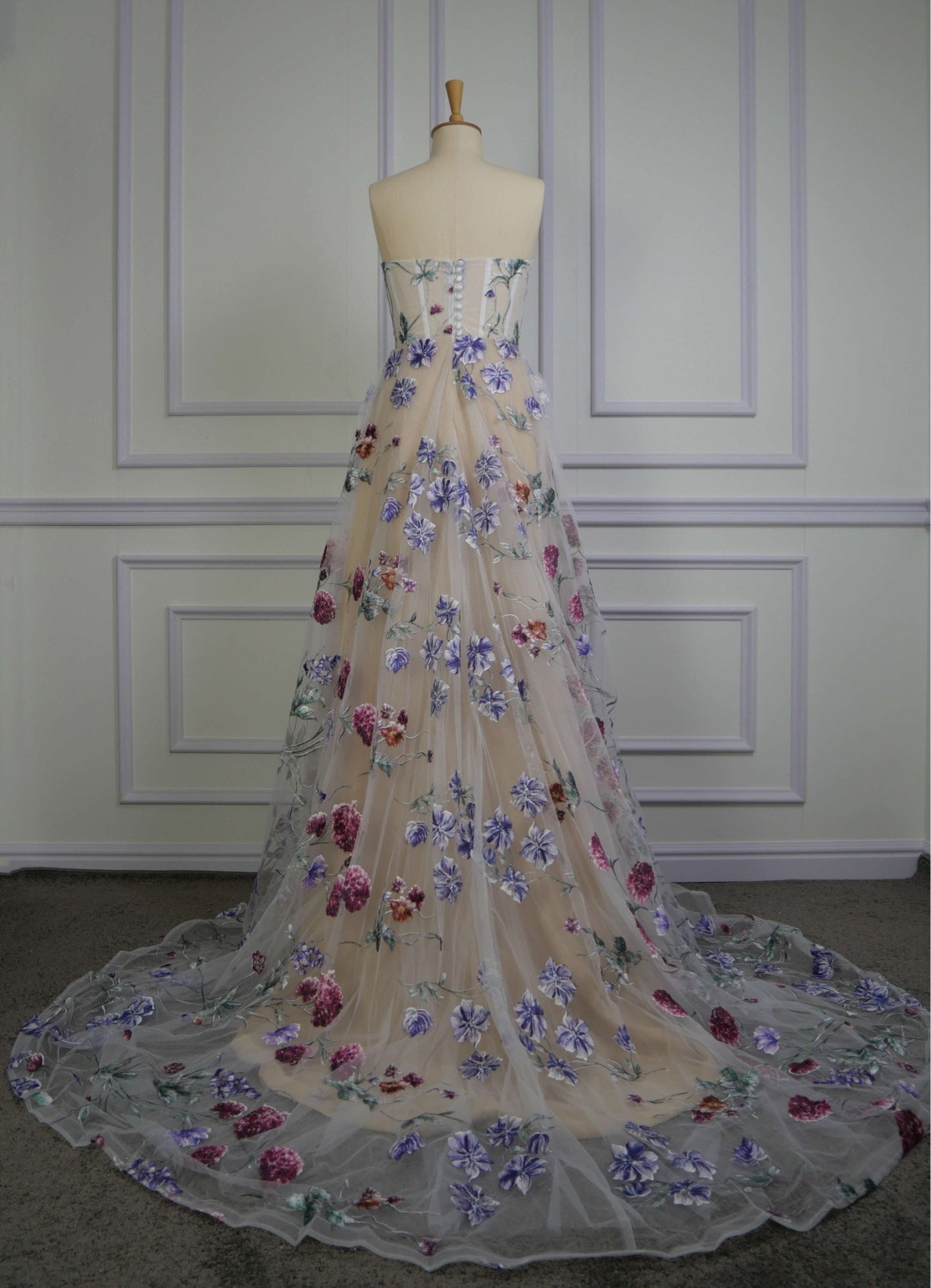 Floral Embroidered Sheer Wedding Gown All Sizes