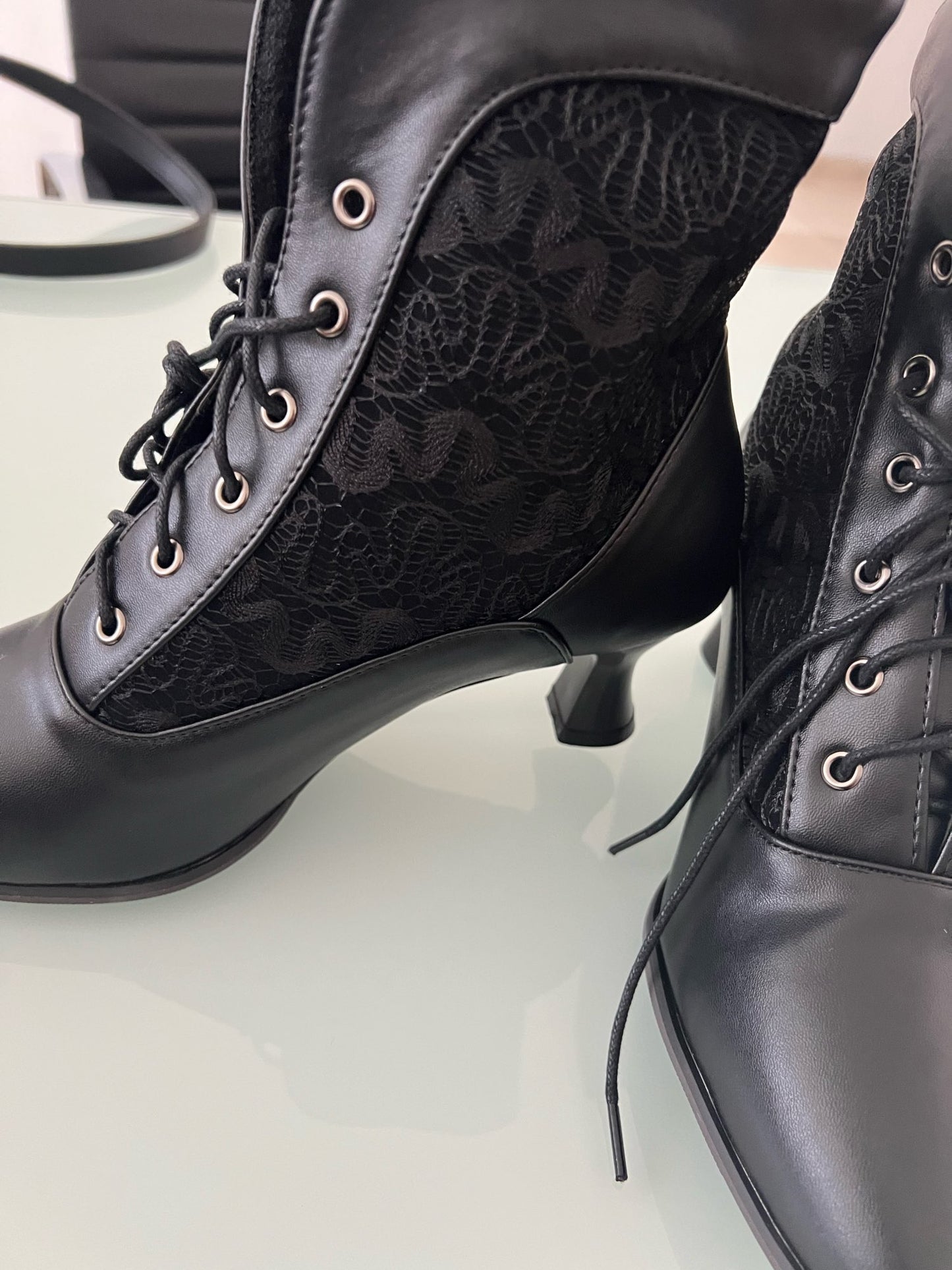 Victorian Faux Leather/Lace Ankle Boots