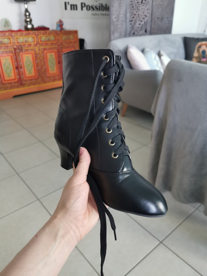 Faux Leather Victorian Style Ankle Boots