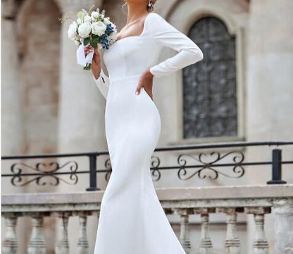 Elegant Satin Fit & Flair Wedding Gown