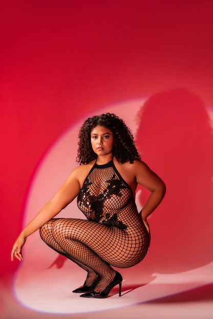 Queen Floral Detailed Fishnet Bodystocking