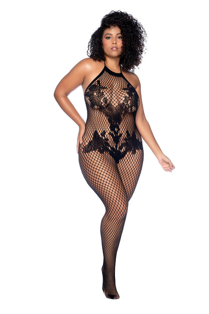 Queen Floral Detailed Fishnet Bodystocking