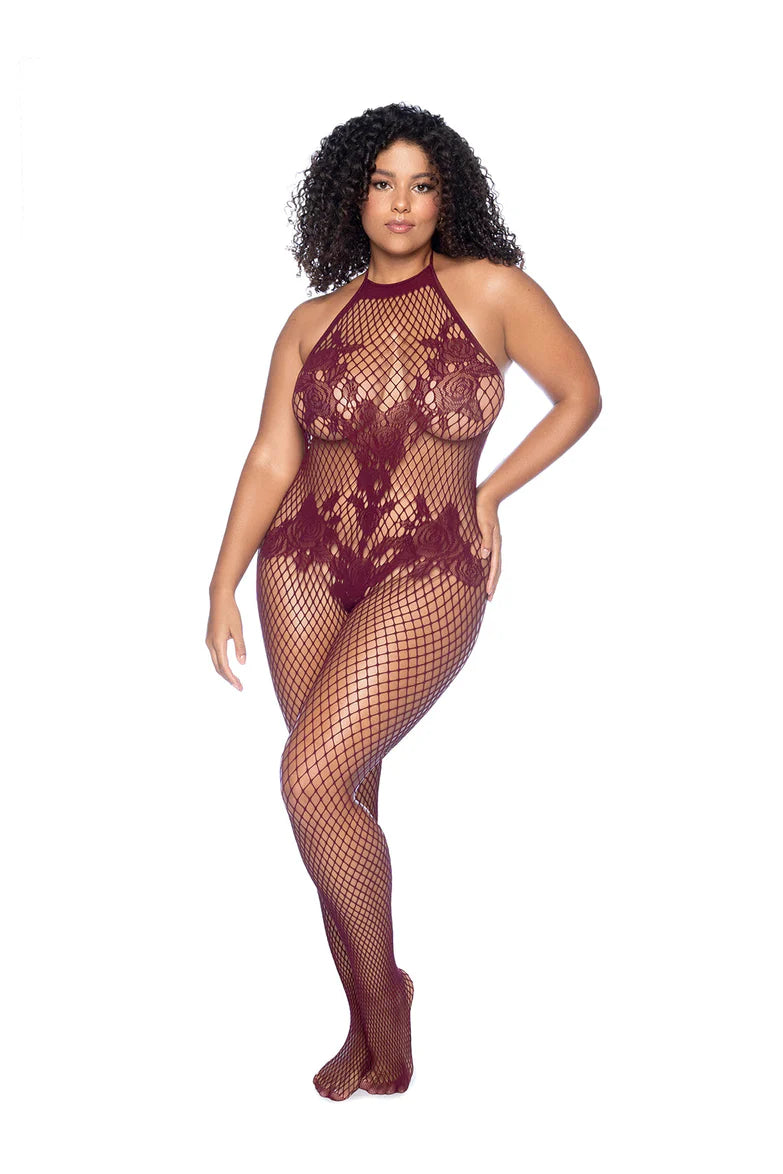 Queen Floral Detailed Fishnet Bodystocking