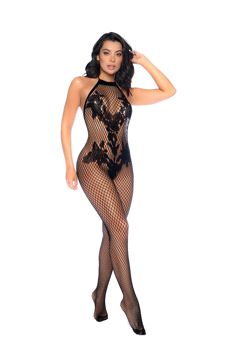 Queen Floral Detailed Fishnet Bodystocking