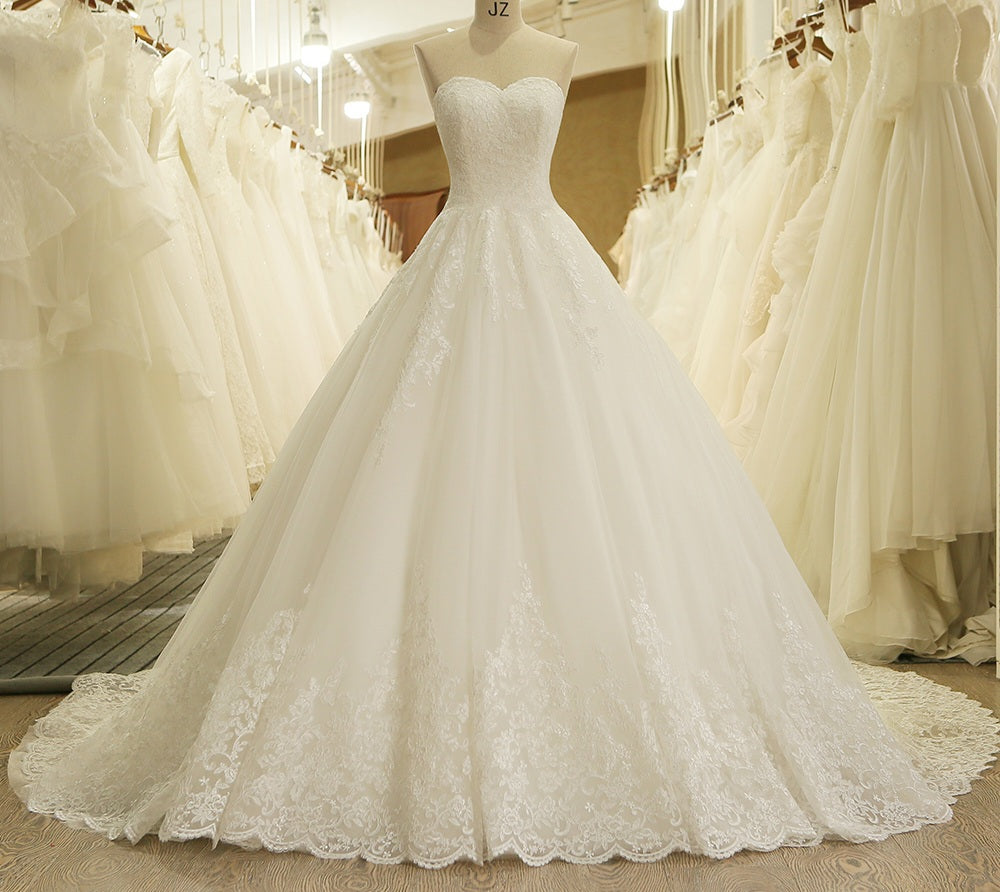 Vintage Inspired Strapless Lace Applique Wedding Gown