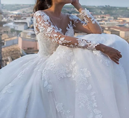 Premium Pearled Lace Applique Ball Wedding Gown All Sizes