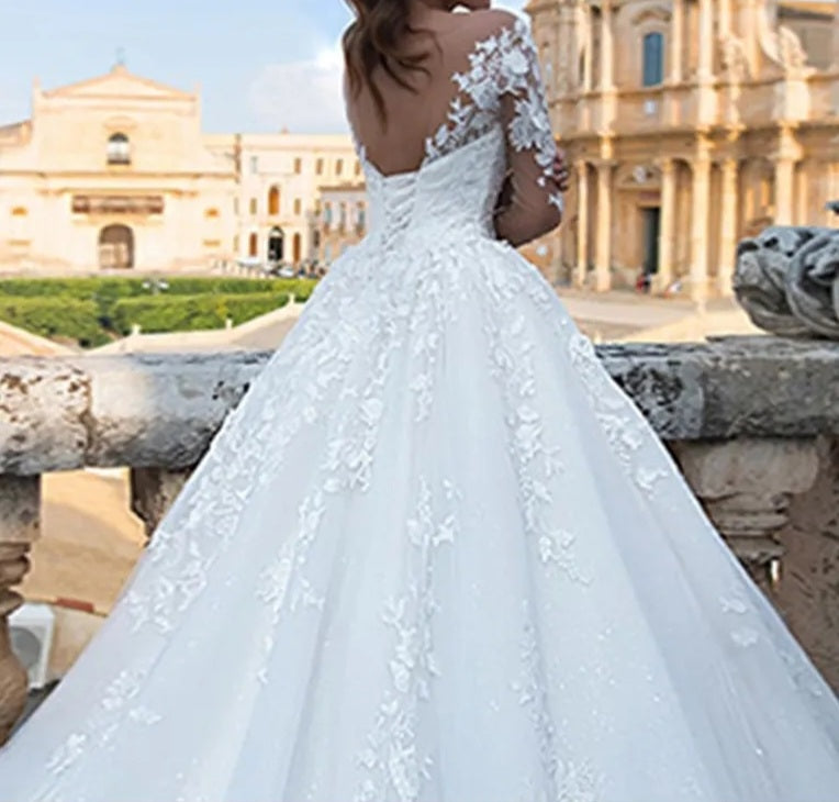 Premium Pearled Lace Applique Ball Wedding Gown All Sizes