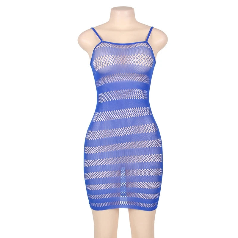 Striped Fishnet Body Stocking Dress