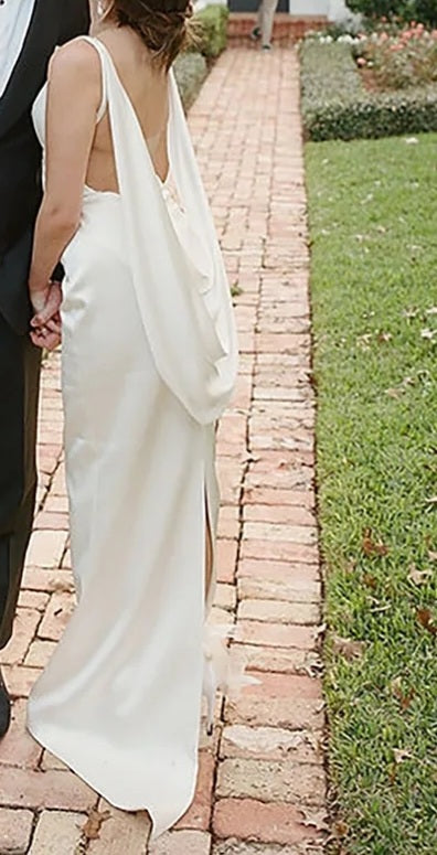 Sexy Cowl Back Satin Sheath Wedding Gown All Sizes/Colors