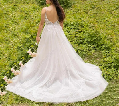 Romantic Lace/Tulle Spaghetti Strap Wedding Gown All Sizes/Colors