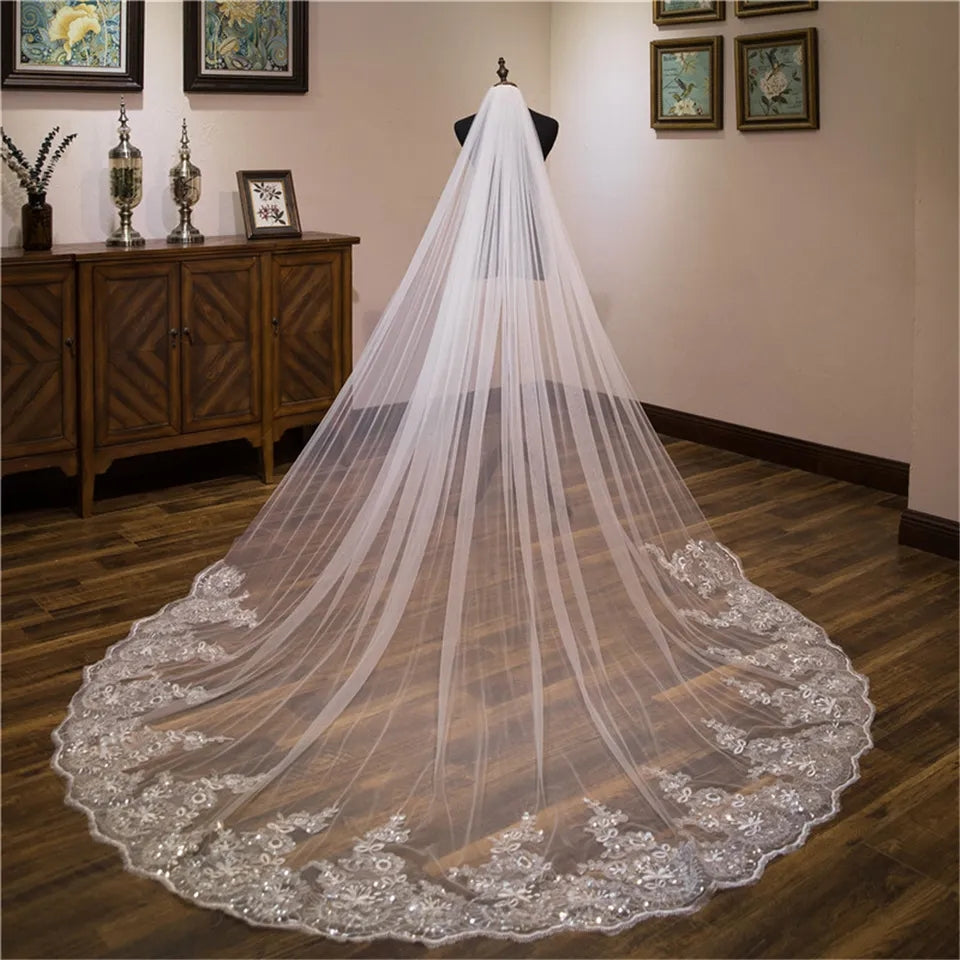 Sequin Lace Edge Chapel/Church Wedding Veil