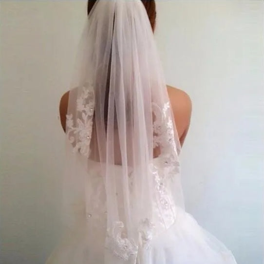 Rhinestone Lace Waist Wedding Veil