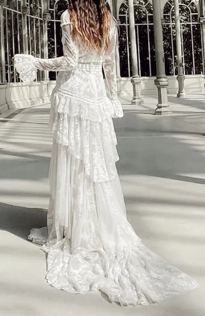 Custom Boho Victorian Inspired Lace A Line Wedding Gown All Sizes/Colors