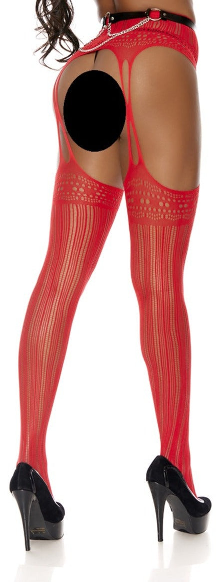 Queen Crochet Striped Suspender Pantyhose