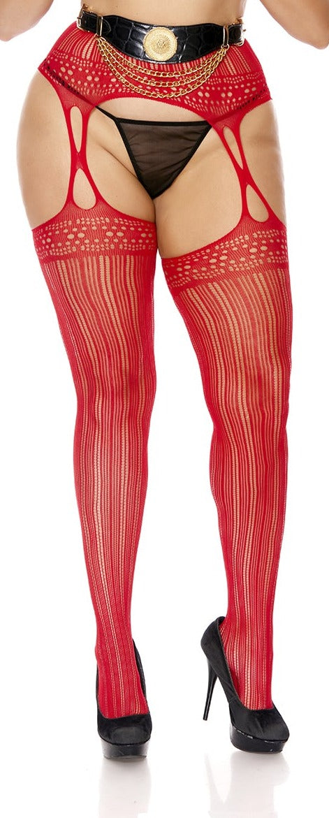 Queen Crochet Striped Suspender Pantyhose